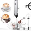 imageYARRAMATE Rechargeable Milk Frother Wand Handheld With Stand 3 Speed Adjustable Drink Mixer with 2 Whisks Stainless Steel Electric Stirrer for Coffee Lattes Protein Shakes Matcha Egg