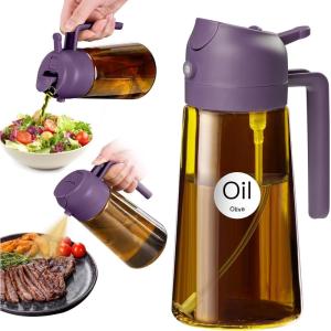 imageYARRAMATE 16oz470ml Light Blocking Oil Sprayer for Cooking with Stickers FoodGrade 2 in 1 Olive Oil Dispenser Bottle for Kitchen Premium Dark Amber Glass Oil Bottle for Air Fryer BBQ Black06Purple