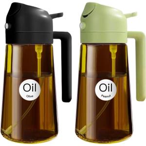 imageYARRAMATE 16oz470ml Light Blocking Oil Sprayer for Cooking with Stickers FoodGrade 2 in 1 Olive Oil Dispenser Bottle for Kitchen Premium Dark Amber Glass Oil Bottle for Air Fryer BBQ Black112Pcs BlackGreen