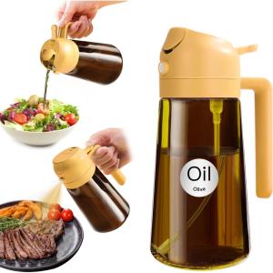 imageYARRAMATE 16oz470ml Light Blocking Oil Sprayer for Cooking with Stickers FoodGrade 2 in 1 Olive Oil Dispenser Bottle for Kitchen Premium Dark Amber Glass Oil Bottle for Air Fryer BBQ Black04Orange