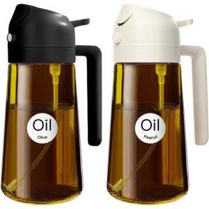 imageYARRAMATE 16oz470ml Light Blocking Oil Sprayer for Cooking with Stickers FoodGrade 2 in 1 Olive Oil Dispenser Bottle for Kitchen Premium Dark Amber Glass Oil Bottle for Air Fryer BBQ Black122Pcs BlackWhite