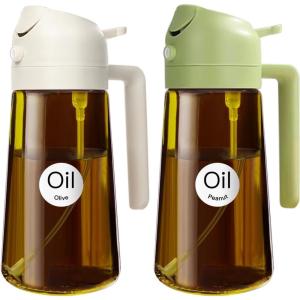 imageYARRAMATE 16oz470ml Light Blocking Oil Sprayer for Cooking with Stickers FoodGrade 2 in 1 Olive Oil Dispenser Bottle for Kitchen Premium Dark Amber Glass Oil Bottle for Air Fryer BBQ Black172Pcs WhiteGreen