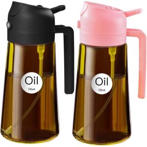 imageYARRAMATE 16oz470ml Light Blocking Oil Sprayer for Cooking with Stickers FoodGrade 2 in 1 Olive Oil Dispenser Bottle for Kitchen Premium Dark Amber Glass Oil Bottle for Air Fryer BBQ Black132Pcs BlackPink