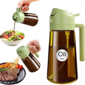 imageYARRAMATE 16oz470ml Light Blocking Oil Sprayer for Cooking with Stickers FoodGrade 2 in 1 Olive Oil Dispenser Bottle for Kitchen Premium Dark Amber Glass Oil Bottle for Air Fryer BBQ Black03Green