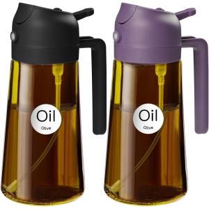 imageYARRAMATE 16oz470ml Light Blocking Oil Sprayer for Cooking with Stickers FoodGrade 2 in 1 Olive Oil Dispenser Bottle for Kitchen Premium Dark Amber Glass Oil Bottle for Air Fryer BBQ Black142Pcs BlackPurple