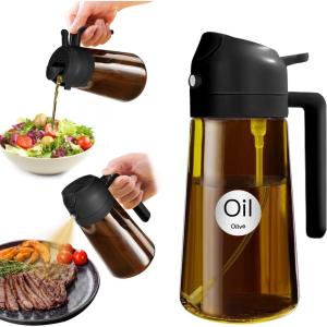 imageYARRAMATE 16oz470ml Light Blocking Oil Sprayer for Cooking with Stickers FoodGrade 2 in 1 Olive Oil Dispenser Bottle for Kitchen Premium Dark Amber Glass Oil Bottle for Air Fryer BBQ Black01Black