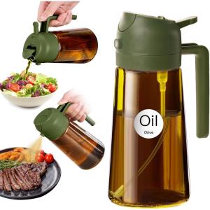 imageYARRAMATE 16oz470ml Light Blocking Oil Sprayer for Cooking with Stickers FoodGrade 2 in 1 Olive Oil Dispenser Bottle for Kitchen Premium Dark Amber Glass Oil Bottle for Air Fryer BBQ Black08OliveGreen
