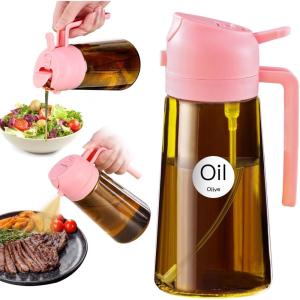 imageYARRAMATE 16oz470ml Light Blocking Oil Sprayer for Cooking with Stickers FoodGrade 2 in 1 Olive Oil Dispenser Bottle for Kitchen Premium Dark Amber Glass Oil Bottle for Air Fryer BBQ Black07Pink