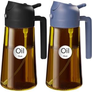 imageYARRAMATE 16oz470ml Light Blocking Oil Sprayer for Cooking with Stickers FoodGrade 2 in 1 Olive Oil Dispenser Bottle for Kitchen Premium Dark Amber Glass Oil Bottle for Air Fryer BBQ Black162Pcs BlackNavy