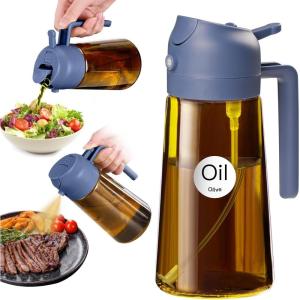 imageYARRAMATE 16oz470ml Light Blocking Oil Sprayer for Cooking with Stickers FoodGrade 2 in 1 Olive Oil Dispenser Bottle for Kitchen Premium Dark Amber Glass Oil Bottle for Air Fryer BBQ Black09Navy