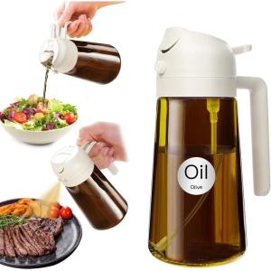 imageYARRAMATE 16oz470ml Light Blocking Oil Sprayer for Cooking with Stickers FoodGrade 2 in 1 Olive Oil Dispenser Bottle for Kitchen Premium Dark Amber Glass Oil Bottle for Air Fryer BBQ Black02White