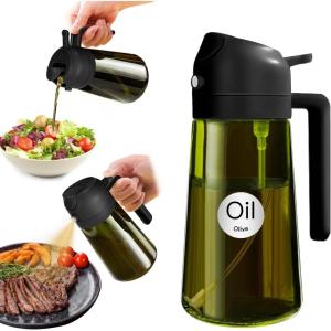 imageYARRAMATE 16oz470ml LightBlocking Dark Oil Sprayer for Cooking 2 in 1 Olive Oil Dispenser Bottle for Kitchen Premium Dark Green Glass Oil Bottle FoodGrade Oil Mister for Air Fryer BBQ White01Black