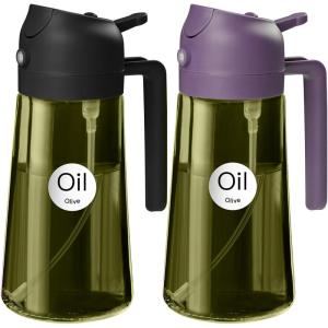 imageYARRAMATE 16oz470ml LightBlocking Dark Oil Sprayer for Cooking 2 in 1 Olive Oil Dispenser Bottle for Kitchen Premium Dark Green Glass Oil Bottle FoodGrade Oil Mister for Air Fryer BBQ White142Pcs BlackPurple