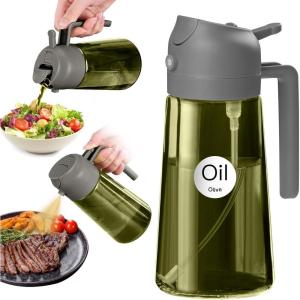 imageYARRAMATE 16oz470ml LightBlocking Dark Oil Sprayer for Cooking 2 in 1 Olive Oil Dispenser Bottle for Kitchen Premium Dark Green Glass Oil Bottle FoodGrade Oil Mister for Air Fryer BBQ White10Grey