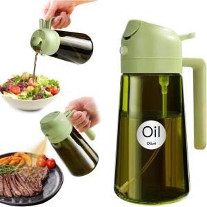 imageYARRAMATE 16oz470ml LightBlocking Dark Oil Sprayer for Cooking 2 in 1 Olive Oil Dispenser Bottle for Kitchen Premium Dark Green Glass Oil Bottle FoodGrade Oil Mister for Air Fryer BBQ White02Green