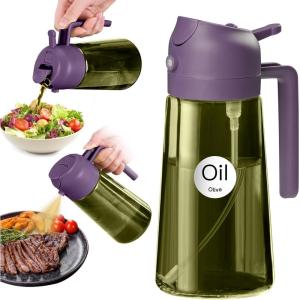 imageYARRAMATE 16oz470ml LightBlocking Dark Oil Sprayer for Cooking 2 in 1 Olive Oil Dispenser Bottle for Kitchen Premium Dark Green Glass Oil Bottle FoodGrade Oil Mister for Air Fryer BBQ White09Purple