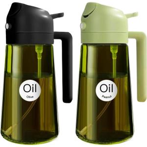 imageYARRAMATE 16oz470ml LightBlocking Dark Oil Sprayer for Cooking 2 in 1 Olive Oil Dispenser Bottle for Kitchen Premium Dark Green Glass Oil Bottle FoodGrade Oil Mister for Air Fryer BBQ White112Pcs BlackGreen