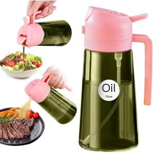 imageYARRAMATE 16oz470ml LightBlocking Dark Oil Sprayer for Cooking 2 in 1 Olive Oil Dispenser Bottle for Kitchen Premium Dark Green Glass Oil Bottle FoodGrade Oil Mister for Air Fryer BBQ White07Pink