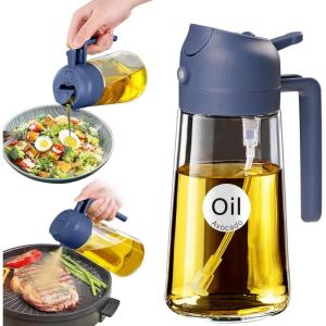 imageYARRAMATE 2Pcs 16oz470ml 2 in 1 Oil Sprayer for Cooking with Stickers Foodgrade Glass Oil Spray Bottle Oil Dispenser and Oil Sprayer for Kitchen Salad Frying BBQ White ampampBlack09Navy