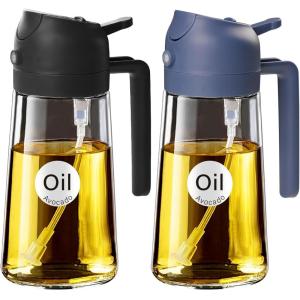 imageYARRAMATE 2Pcs 16oz470ml 2 in 1 Oil Sprayer for Cooking with Stickers Foodgrade Glass Oil Spray Bottle Oil Dispenser and Oil Sprayer for Kitchen Salad Frying BBQ White ampampBlack182Pcs BlackNavy