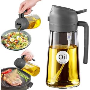 imageYARRAMATE 2Pcs 16oz470ml 2 in 1 Oil Sprayer for Cooking with Stickers Foodgrade Glass Oil Spray Bottle Oil Dispenser and Oil Sprayer for Kitchen Salad Frying BBQ White ampampBlack05Grey