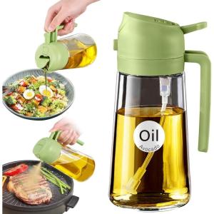 imageYARRAMATE 2Pcs 16oz470ml 2 in 1 Oil Sprayer for Cooking with Stickers Foodgrade Glass Oil Spray Bottle Oil Dispenser and Oil Sprayer for Kitchen Salad Frying BBQ White ampampBlack03Green