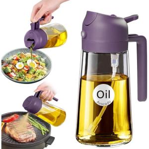 imageYARRAMATE 2Pcs 16oz470ml 2 in 1 Oil Sprayer for Cooking with Stickers Foodgrade Glass Oil Spray Bottle Oil Dispenser and Oil Sprayer for Kitchen Salad Frying BBQ White ampampBlack08Purple