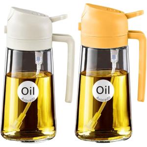 imageYARRAMATE 2Pcs 16oz470ml 2 in 1 Oil Sprayer for Cooking with Stickers Foodgrade Glass Oil Spray Bottle Oil Dispenser and Oil Sprayer for Kitchen Salad Frying BBQ White ampampBlack152Pcs WhiteOrange