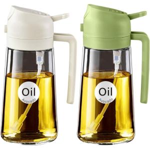 imageYARRAMATE 2Pcs 16oz470ml 2 in 1 Oil Sprayer for Cooking with Stickers Foodgrade Glass Oil Spray Bottle Oil Dispenser and Oil Sprayer for Kitchen Salad Frying BBQ White ampampBlack142Pcs GreenWhite
