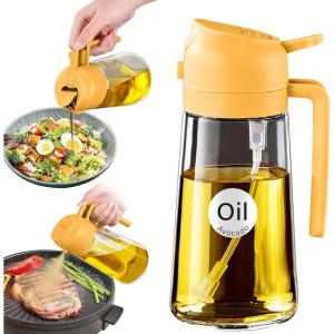imageYARRAMATE 2Pcs 16oz470ml 2 in 1 Oil Sprayer for Cooking with Stickers Foodgrade Glass Oil Spray Bottle Oil Dispenser and Oil Sprayer for Kitchen Salad Frying BBQ White ampampBlack04Orange