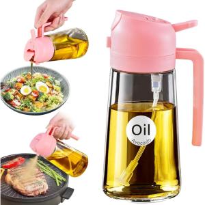 imageYARRAMATE 2Pcs 16oz470ml 2 in 1 Oil Sprayer for Cooking with Stickers Foodgrade Glass Oil Spray Bottle Oil Dispenser and Oil Sprayer for Kitchen Salad Frying BBQ White ampampBlack06Pink