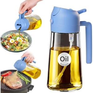 imageYARRAMATE 2Pcs 16oz470ml 2 in 1 Oil Sprayer for Cooking with Stickers Foodgrade Glass Oil Spray Bottle Oil Dispenser and Oil Sprayer for Kitchen Salad Frying BBQ White ampampBlack10SkyBlue