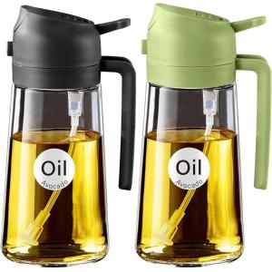 imageYARRAMATE 2Pcs 16oz470ml 2 in 1 Oil Sprayer for Cooking with Stickers Foodgrade Glass Oil Spray Bottle Oil Dispenser and Oil Sprayer for Kitchen Salad Frying BBQ White ampampBlack072Pcs BlackGreen