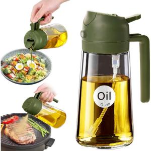 imageYARRAMATE 2Pcs 16oz470ml 2 in 1 Oil Sprayer for Cooking with Stickers Foodgrade Glass Oil Spray Bottle Oil Dispenser and Oil Sprayer for Kitchen Salad Frying BBQ White ampampBlackOliveGreen