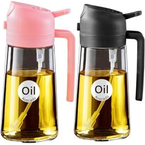 imageYARRAMATE 2Pcs 16oz470ml 2 in 1 Oil Sprayer for Cooking with Stickers Foodgrade Glass Oil Spray Bottle Oil Dispenser and Oil Sprayer for Kitchen Salad Frying BBQ White ampampBlack192Pcs BlackPink