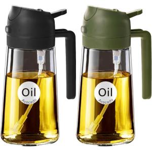 imageYARRAMATE 2Pcs 16oz470ml 2 in 1 Oil Sprayer for Cooking with Stickers Foodgrade Glass Oil Spray Bottle Oil Dispenser and Oil Sprayer for Kitchen Salad Frying BBQ White ampampBlack172Pcs BlackOliveGreen