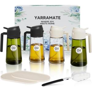 imageYARRAMATE 4Pcs 16oz470ml Glass Olive Oil Sprayer Set with Stickers Kitchen Gadgets Including 2Pcs NonSlip Bottle Mat Cleaning BrushAesthetic Ideal Kitchen Gift