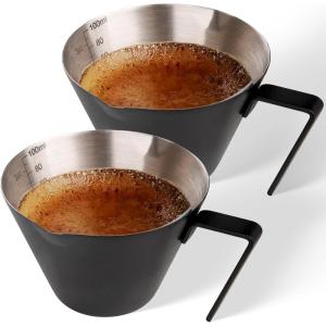 imageYARRAMATE Stainless Steel Espresso Shot Cup Double Spout Metal Espresso Measuring Cup with VShaped Mouth Espresso Accessories 34OZ100ML BlackBlack 2pcs