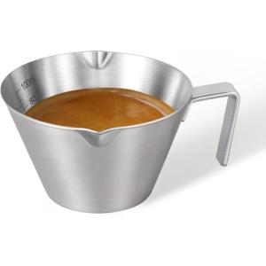 imageYARRAMATE Stainless Steel Espresso Shot Cup Double Spout Metal Espresso Measuring Cup with VShaped Mouth Espresso Accessories 34OZ100ML BlackSliver 1pcs