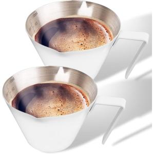 imageYARRAMATE Stainless Steel Espresso Shot Cup Double Spout Metal Espresso Measuring Cup with VShaped Mouth Espresso Accessories 34OZ100ML BlackWhite 2pcs