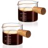 imageYARRAMATE 2 Pack 6 oz180ML Glass Measuring Cup with Wooden Handle  Espresso Shot Cups Ribbed Milk Frothing Pitcher Dual Scale Markings VShaped Mouth for Easy Pouring34 oz100 ML Double Spout